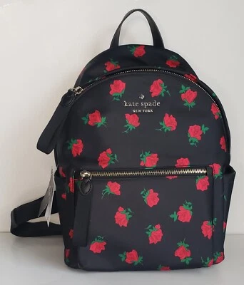 MOCHILA KATE SPADE CHELSEA ROSA ESTAMPADO MEDIO NEGRO/MULTI NYLON NUEVA CON ETIQUETAS Foto 1 de 4