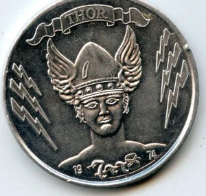 Mardi Gras Doubloon Krewe of Thor 1977 aluminio - Imagen 1 de 2