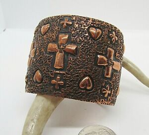 VINTAGE SW N A  RONNIE  WILLIE  WIDE   COPPER  CUFF   WITH CROSSES + HEARTS
