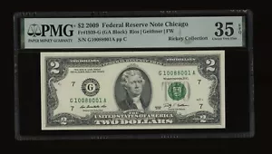 DBR 2009 $2 FRN Chicago Fr. 1939-G PMG 35 EPQ RADAR-ROTATOR Serial G10088001A - Picture 1 of 2