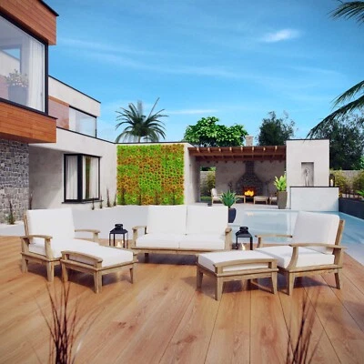 Juego de 5 piezas de teca para patio exterior Marina en blanco natural Foto 1 de 4