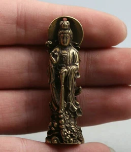 Ciondolo piccolo 2" Curio bronzo cinese buddismo Kwan-yin dea Guan Yin - Foto 1 di 6
