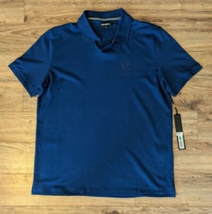 NWT Karl Largerfeld Mens Blue Stretch Pique Cotton SS Knight Logo Polo Shirt L   - Picture 1 of 11