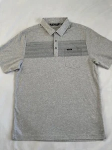 Travis Mathew Mens Casual Golf Polo Shirt Size Medium Light Gray Striped Pima - Picture 1 of 11