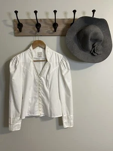 Gunnies Gunne Sax Vintage Blouse Top Lace Pearls Ribbon Trim 7 White Excellent - Picture 1 of 10