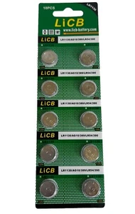 Baterías de pila de botón LiCB LR1130/AG10/3898/LR54/390 (paquete de 10) - Imagen 1 de 2