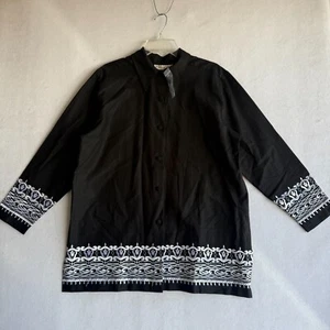 Top camicia donna Brownstone Studio New York 16W nero ricamo vintage NUOVO - Foto 1 di 9