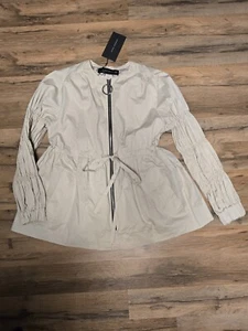 NWT Zara Full Zip Windbreaker Tan Cinch Waist Lightweight XS - Picture 1 of 5