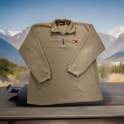 Tommy Hilfiger Sudadera Cuarto Cremallera Polar Para Hombre XL Pullover Bandera Logo Beige  Foto 1 de 4