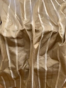 BTY 100% SILK STRIPED DESIGNER TAFFETA FABRIC RETAIL $80 GOLD IVORY BLUE COLOR - Picture 1 of 11