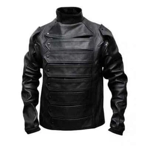 Captain America Winter Soldier Bucky Barnes Leather Jacket with Removable Arms - Picture 1 of 8