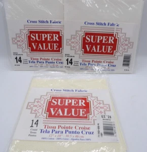 3 Counted Cross Stitch Fabric- 14 ct White & Ivory Super Value Brand 100% Cotton - Picture 1 of 2