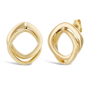 Pendientes de tachuelas dobles cuadrados abiertos de oro amarillo de 14 K italianos 1,9 gramos - Imagen 1 de 6