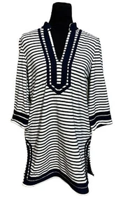 Tory Burch Neu ohne Etikett gestreifte marineblau-weiße Frottee-Tunika Abdeckung Größe S - Bild 1 von 7