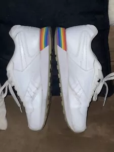 Reebok All Types Of Love PRIDE Harman Run White Rainbow Sneakers VGUC Mens 5 W7 - Picture 1 of 8