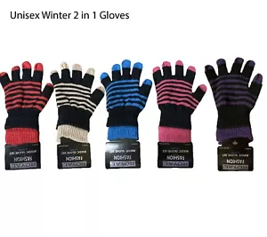 ADULTS Magic Gloves Stretch Winter 2 In 1 Men's Black Ladies - Picture 1 of 11