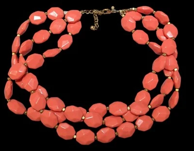 Premier Designs Chunky Beaded Coral And Gold Tone Multilayer Necklace - Image 1 of 4