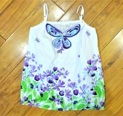 Easter butterfly flower glitter girl child sequin tank shirt top school 7 8  - Image 1 of 2