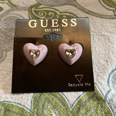 Pendientes Guess Corazón Poste Tono Dorado Estrás Rosa Esmalte Corazón Foto 1 de 3
