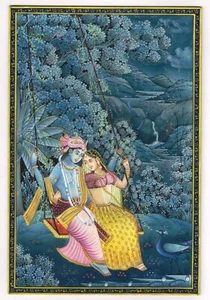 Radha Krishna Painting Handmade Hindu Religious Love Scene Art On Plate 4x6 Inch - Picture 1 of 5