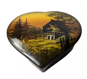 SMF Maiolica Schramberg 1752 Germania Scatola Cuore Bomboniera Dipinta a Mano 4" Casetta - Foto 1 di 7