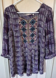 Soft Surroundings Womens Sm Purple 3/4 Sleeve Embroidered Tunic Blouse - Picture 1 of 6