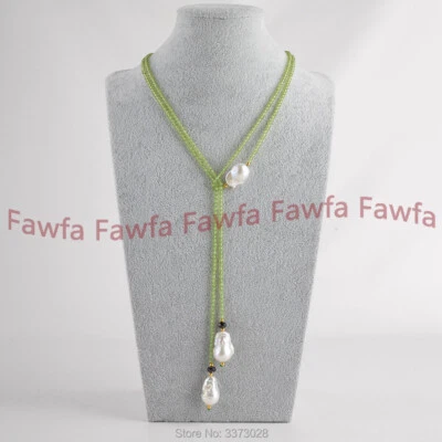 Collar Colgante Peridoto Verde Facetado Espinela Natural Blanco Barroco Perla Keshi  Foto 1 de 4