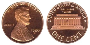 1980 S GEM BU PROOF Lincoln Memorial BRILLIANT UNCIRCULATED PENNY PF COIN #4193 - Bild 1 von 1