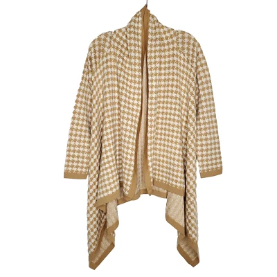 Fenn Wright Manson Open Cardigan Sweater S Houndstooth Wool Blend Tan Camel - Image 1 of 4