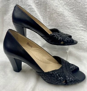 GH Bass & Co Heels Womens 7.5 M Adelyn Pump Black Leather Peep Toe Casual Cone - Picture 1 of 10