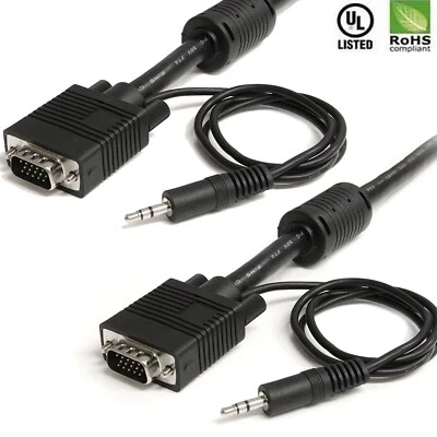 VGA Male To VGA Male Converter Box Adapter With 3.5mm Audio Cable For PC HDTV - Image 1 of 4