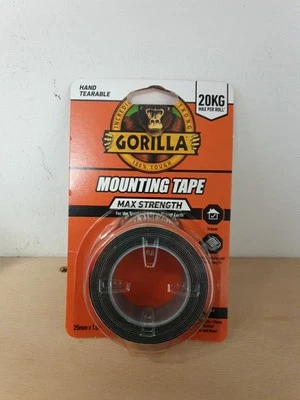 (EEE) Cinta de Montaje Interior Gorilla Max Fuerza, 25mm x 1.5m, Negra, Nueva