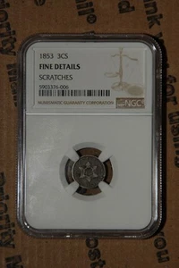 1853 Silver 3CS / Three Cent (TRIMES) - NGC Graded  - Picture 1 of 13