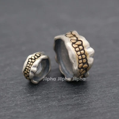 Vintage Biest-Zähne Spacer Anhänger 925 Silber Rondelle Runde Perle Charm A5449 - Bild 1 von 4