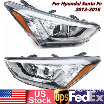 Pair Headlight For Hyundai Santa Fe 2013-2016 Driver+Passenger Side Headlamp Foto 1 de 4