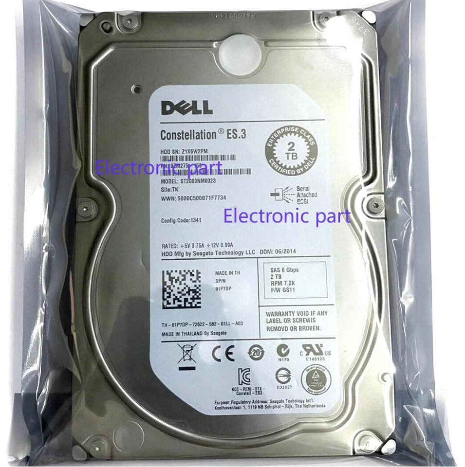 DELL 1P7DP 01P7DP 2TB 7.2K 6Gb/s 3.5" SAS ST2000NM0023 Hard Drive - Image 1 of 2