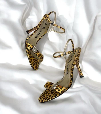 Leopard Print Strappy Stiletto Open Toe Heels Formal Glam Bling Party Size US 8 - Image 1 of 4