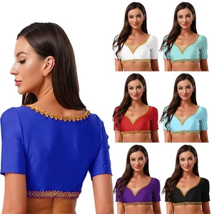 Damen T-shirt Party Crop Top Tanzshirt Vest Bauchtanz Bluse Tanzkostüm BH Kurz - Picture 1 of 96
