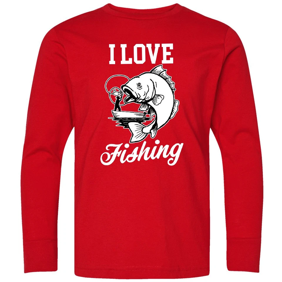 Inktastic I Love Fishing With Fish Illustration With Youth Long Sleeve T-Shirt - Image 1 of 1