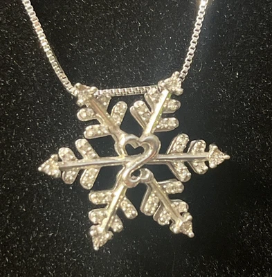 "Collar Jane Seymour Corazón Abierto Plata Esterlina Diamante Copo de Nieve Colgante 18""" Foto 1 de 4