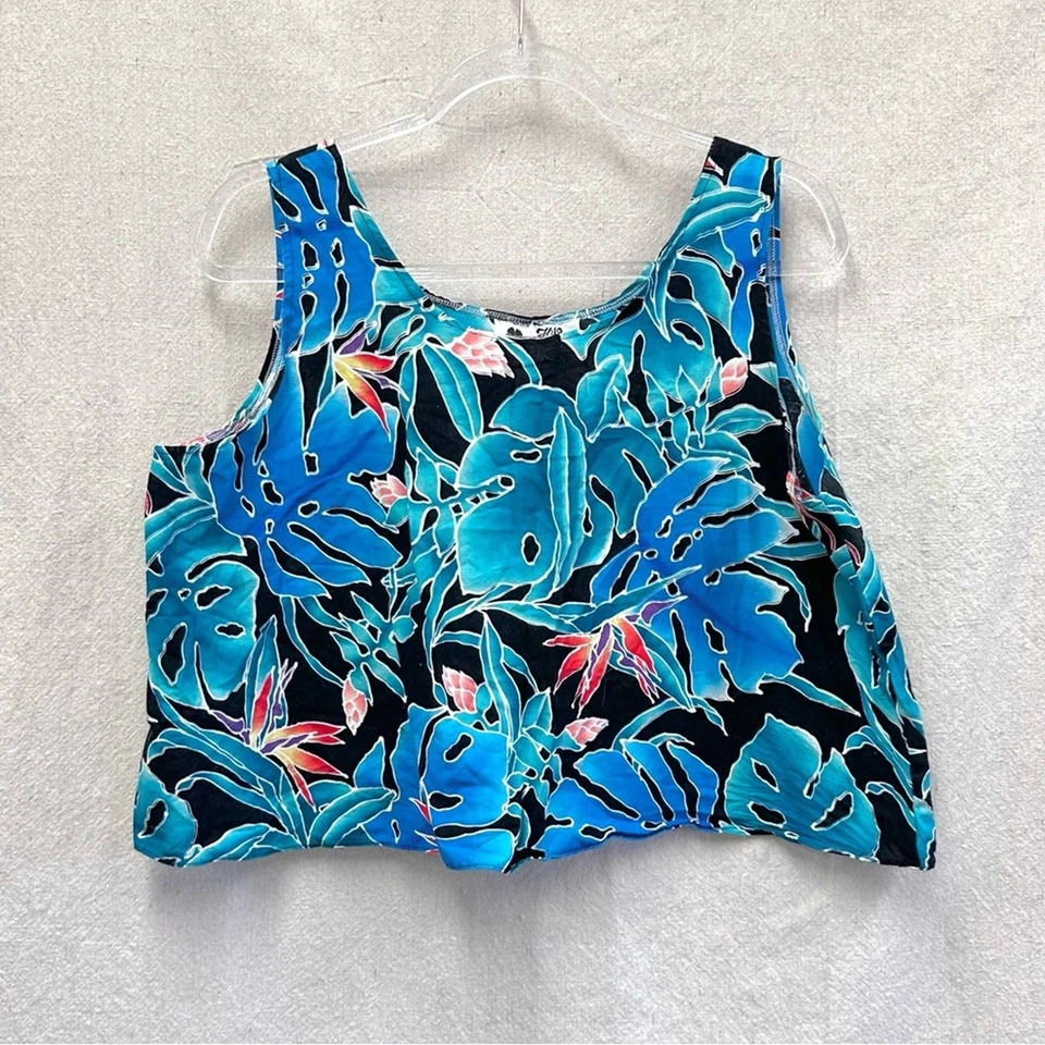 Top cuadrado Hilo Hattie vintage crop sin mangas talla XL estampado tropical 100 % algodón Foto 1 de 4