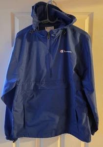 Champion Jacket Mens S Blu Anorak Hoodie Pullover 1/2 Zip Shell Windbreaker Logo - Picture 1 of 3