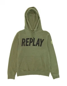 REPLAY Mens Graphic Hoodie Jumper Large Green Cotton PP03 - Picture 1 of 3