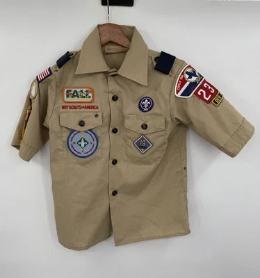Boy Scouts of America Youth Uniform Shirt Beige Cotton Blend USA Size Small - Image 1 of 4