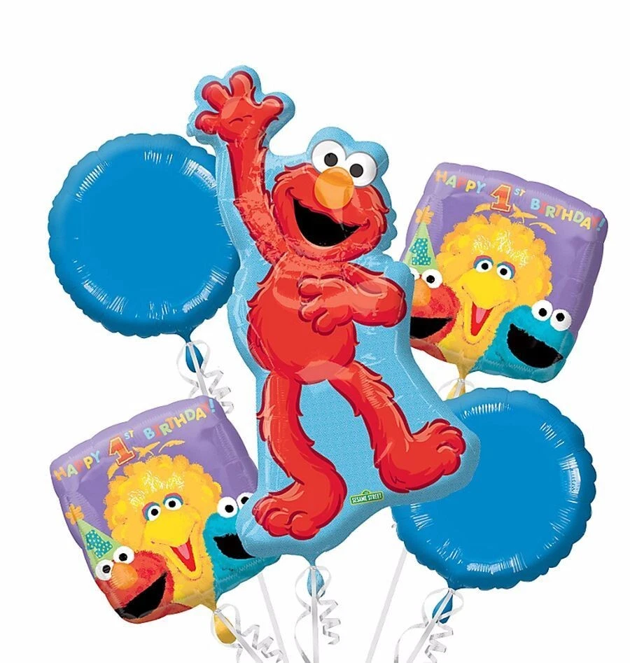 ELMO Globos Calle Sésamo FELIZ PRIMER CUMPLEAÑOS Lámina Globo Ramo 5ct - NUEVO Foto 1 de 1