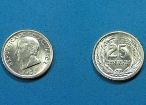 EL Salvador 25 Centavos .900 Silver Coin 1953 Lustrous BU KM-137, Combined S/H - Picture 1 of 3