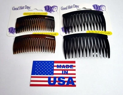 4 Combs x Good Hair Days 2 3/4" & 2 7/8" Brown Black Side combs Made in USA - Image 1 of 4