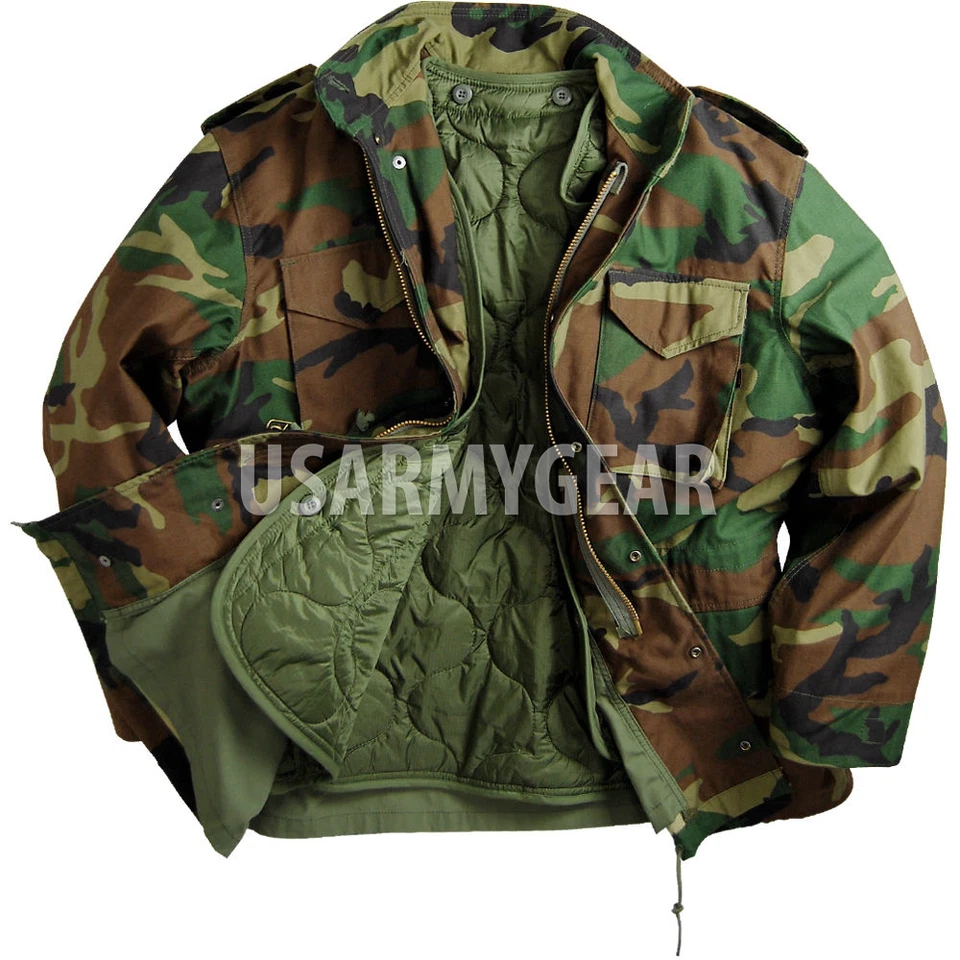 Made in USA MILITARY FIELD JACKET Woodland Fatigues ARMY COAT M65 wHood no Liner - Image 1 of 1