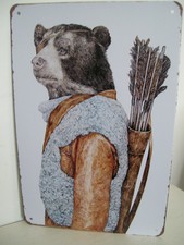 RETRO QUIRKY TIN SIGN WALL RED INDIAN HUNTING BEAR EYE PATCH ARROWS STEAMPUNK