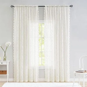 White Vintage Embroidered Lace Floral Window Curtain Panel Tulle Sheer Drapes - Picture 1 of 13